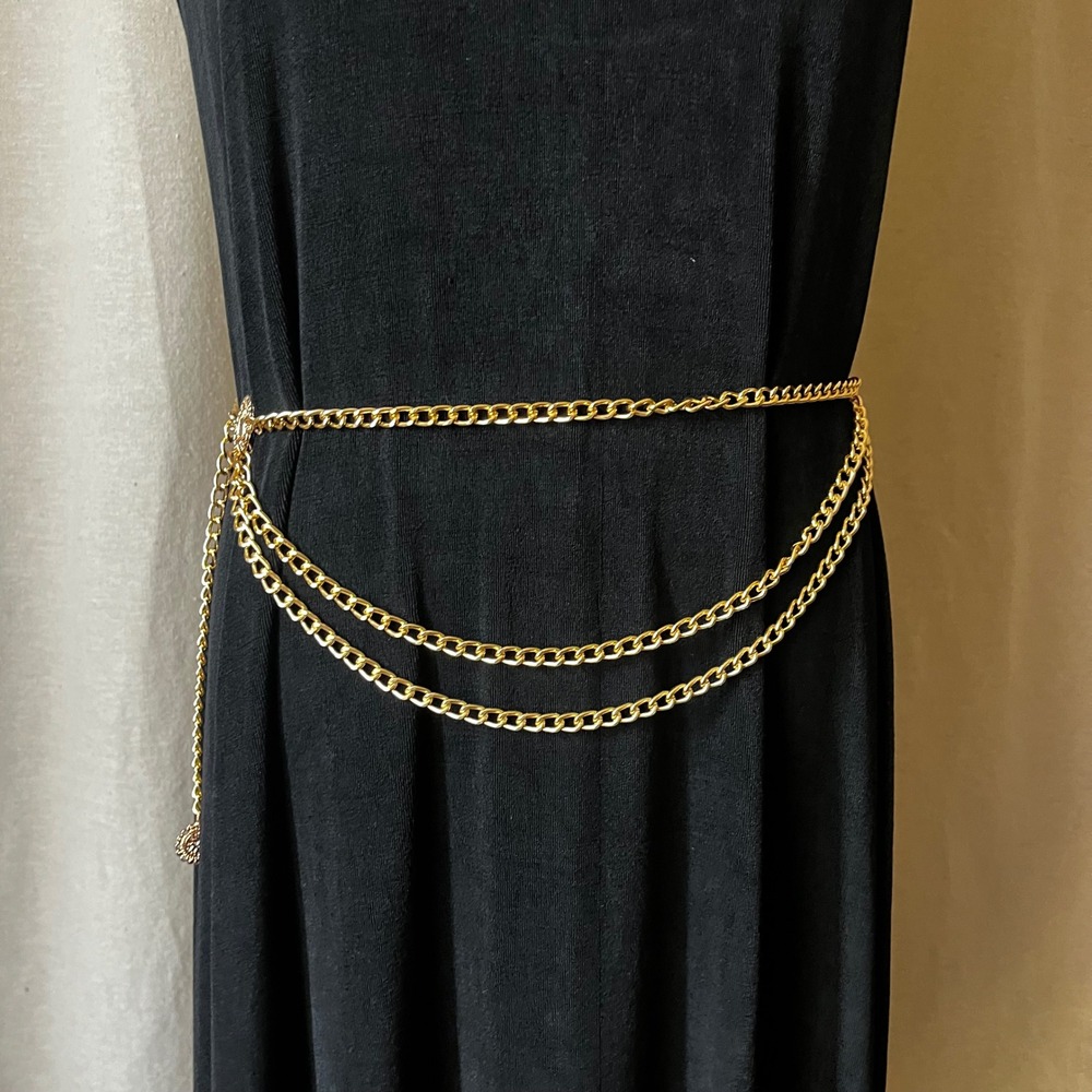 Vintage Gold Chain Drape Belt Medallion Multi Strand Waist Belt 35" - Picture 3 of 6